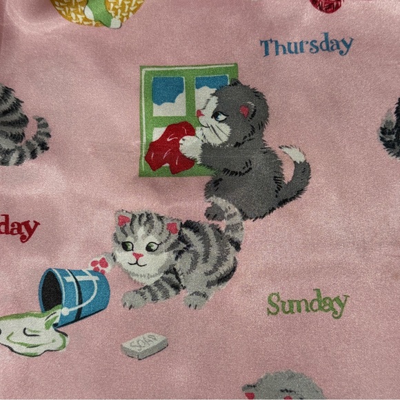 Nick & Nora Girls XL 14/16 Pink Satin Pajama Pants Kitten Cats Days Of Week Meow - Picture 8 of 10